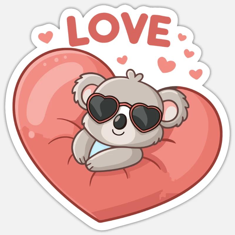 Koala-Liebe auf Pink Heart - Sticker Größe S (10 x 10 cm) - Mattweiß