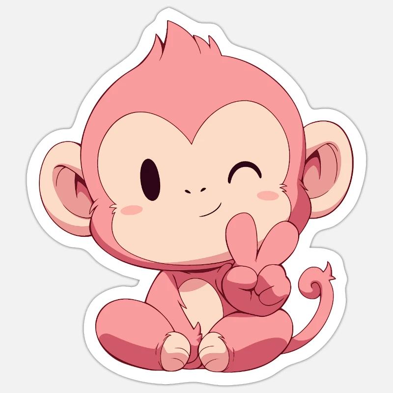 Kleiner Pinker Affe Peace Sticker Größe S (10 x 10 cm)