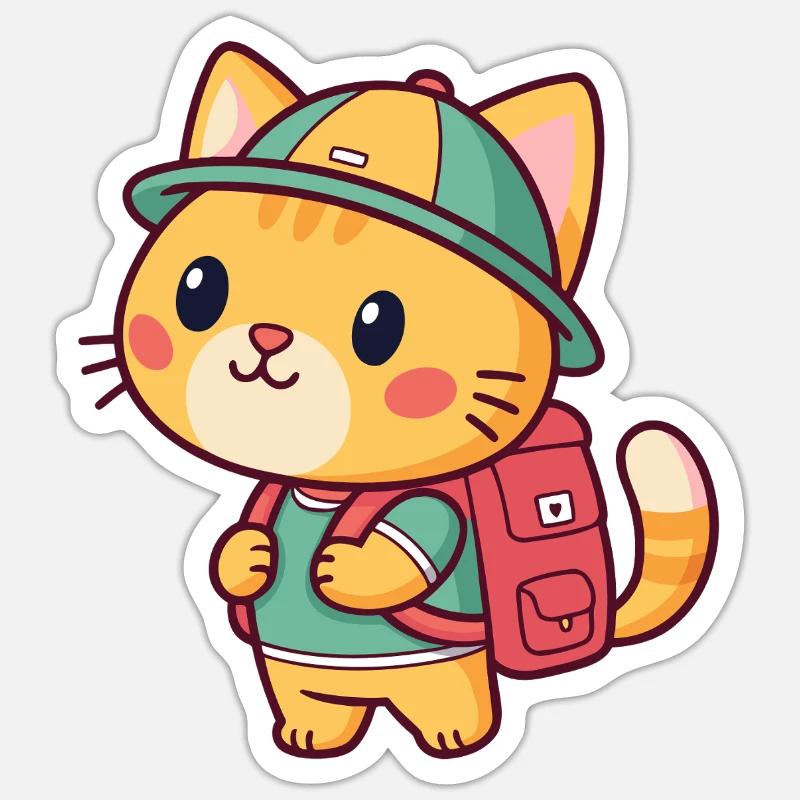 Explorer cat with backpack - Sticker size S (10 x 10 cm) - white matte