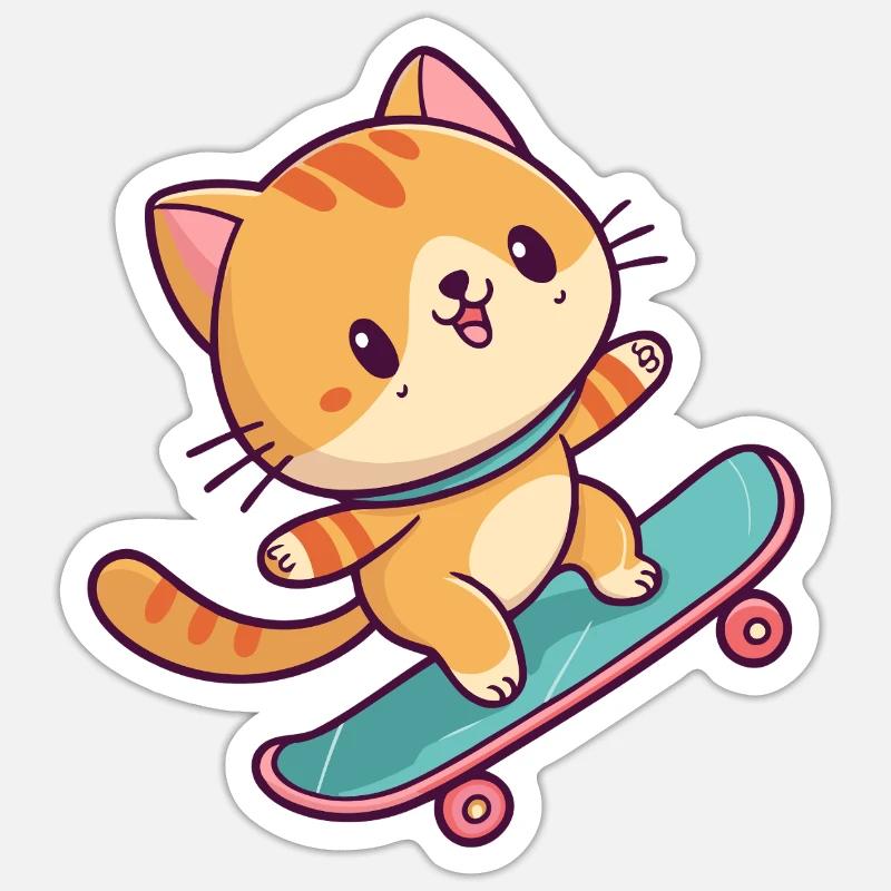 Buntes Skateboard-Kätzchen - Sticker Größe S (10 x 10 cm) - Mattweiß