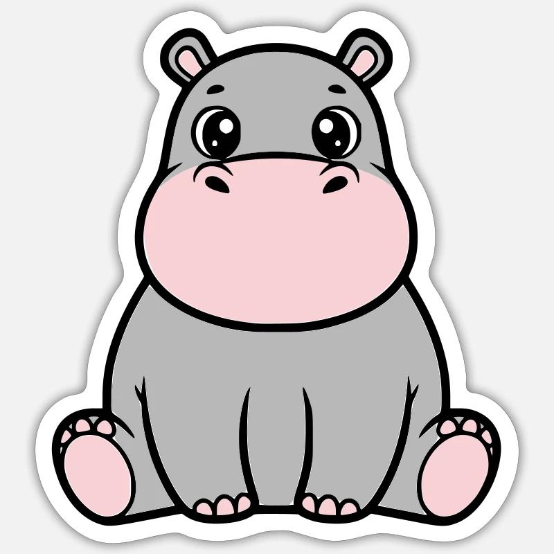 Süßes Baby Nilpferd Sitzend Kawaii - Sticker Größe S (10 x 10 cm) - Mattweiß