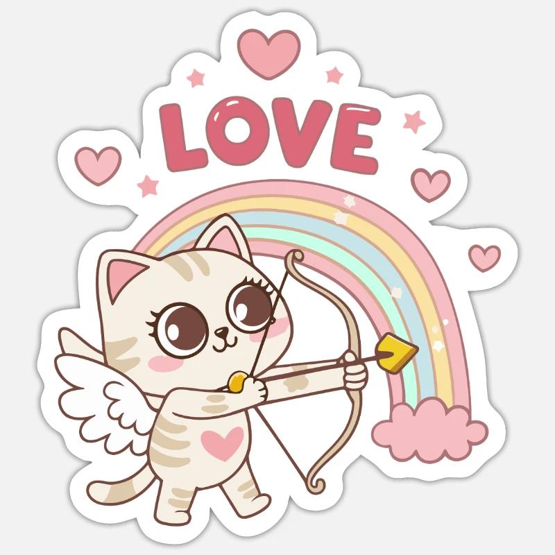 Chat céleste arcenciel amour - Sticker taille S (10 x 10 cm) - blanc mat