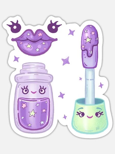 Lilac Galaxy Lipgloss Kawaii Charakter - Sticker Größe S (10 x 10 cm) - Mattweiß