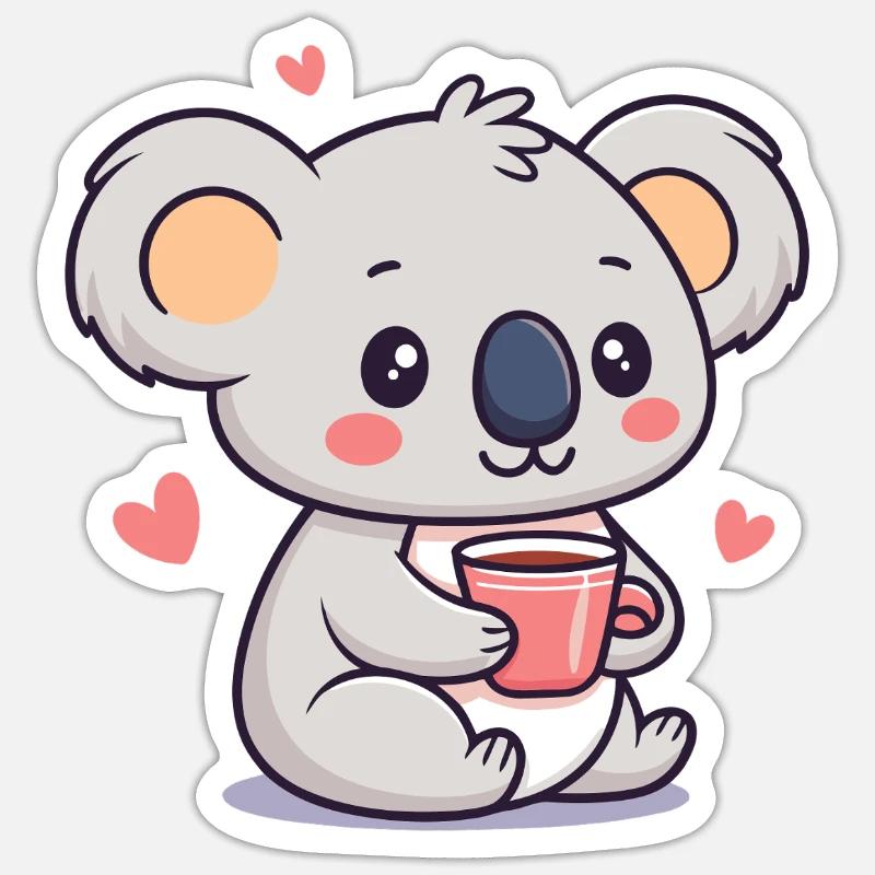 Koala Kaffeeherz Kawaii - Sticker Größe S (10 x 10 cm) - Mattweiß