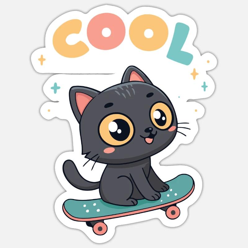 Chat skateboard pastel - Sticker taille S (10 x 10 cm) - blanc mat