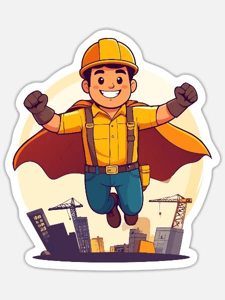 Bauhelden Superheld Bauarbeiter Held der Baustelle - Sticker Größe S (10 x 10 cm) - Mattweiß