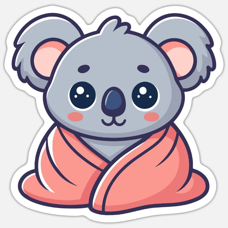 Koala kawaii enveloppé dans drap rose - Sticker taille S (10 x 10 cm) - blanc mat
