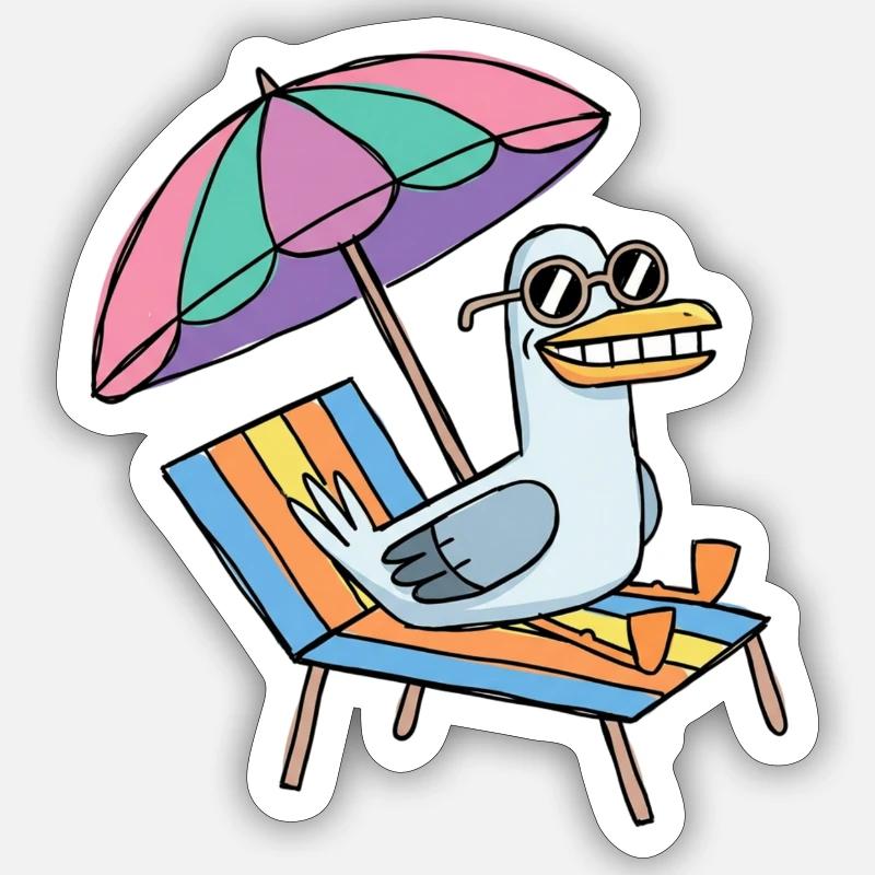 Seagull part en vacances - Sticker taille S (10 x 10 cm) - blanc mat
