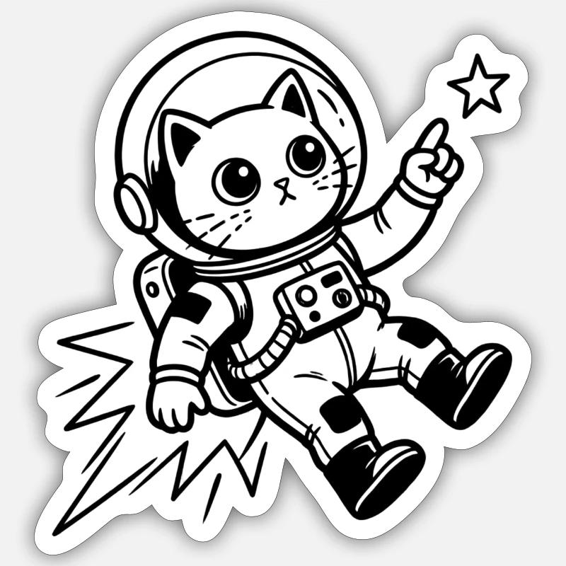 Astronaute chat dans l’espace - Sticker taille S (10 x 10 cm) - blanc mat