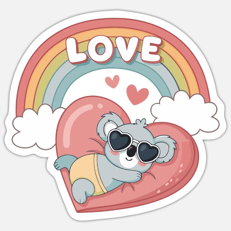 Koala-Liebe-Regenbogenherz - Sticker Größe S (10 x 10 cm) - Mattweiß