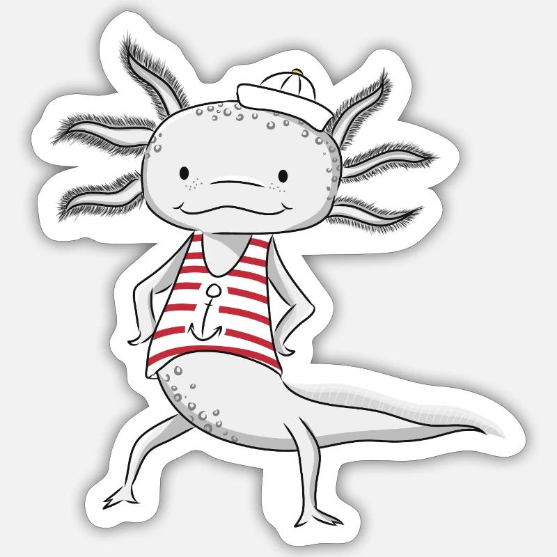 Marin Axolotl - Sticker taille S (10 x 10 cm) - blanc mat