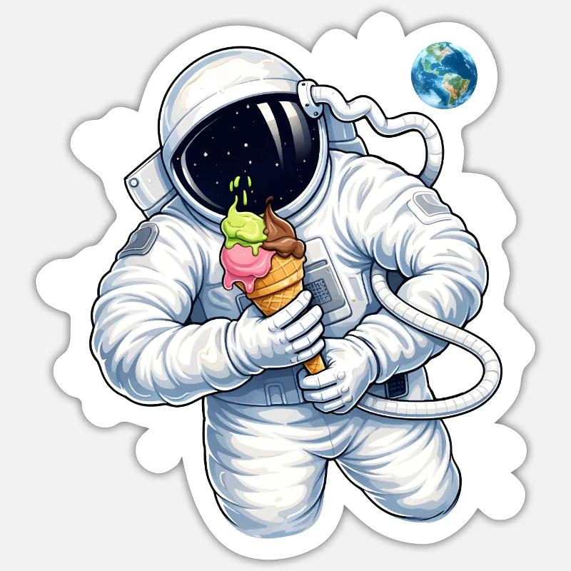 Astronaute avec une glace dans l’espace - Sticker taille S (10 x 10 cm) - blanc mat