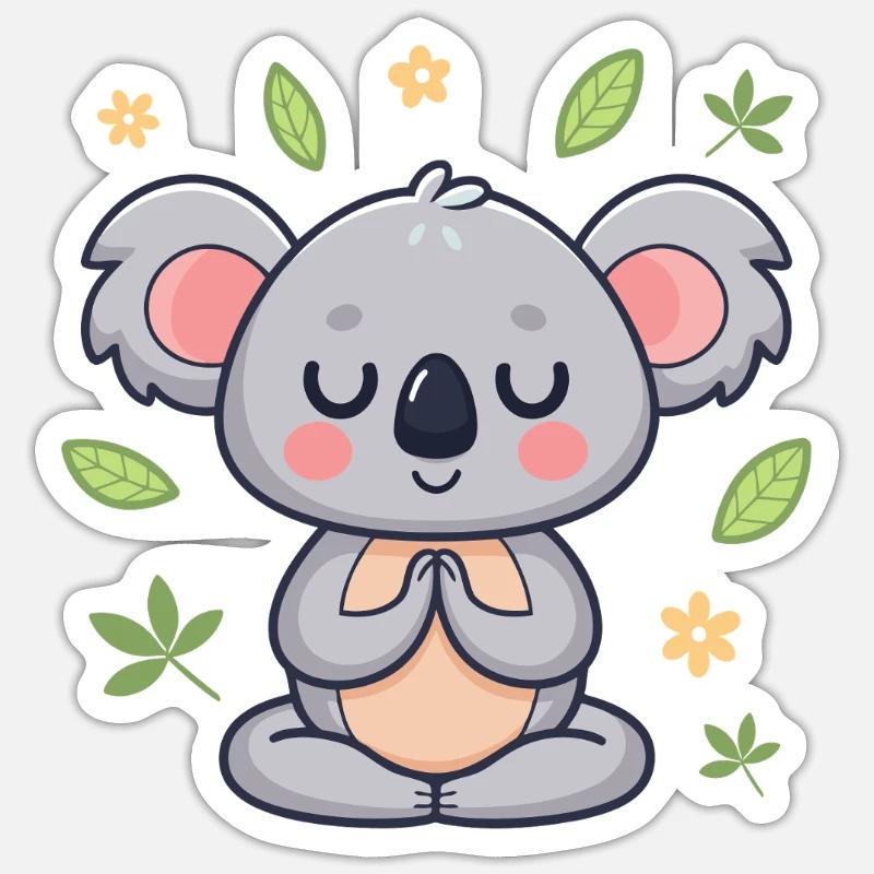 Koala zen feuilles et fleurs - Sticker taille S (10 x 10 cm) - blanc mat