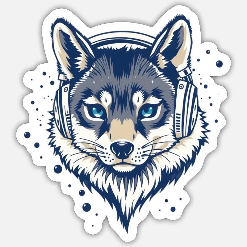 cooler Fuchs mit Kopfhörern - Sticker Größe S (10 x 10 cm) - Mattweiß