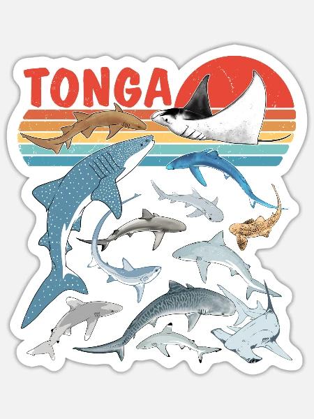 Tonga Haiarten Tigerhai Bullenhai Mantarochen - Sticker Größe S (10 x 10 cm) - Mattweiß