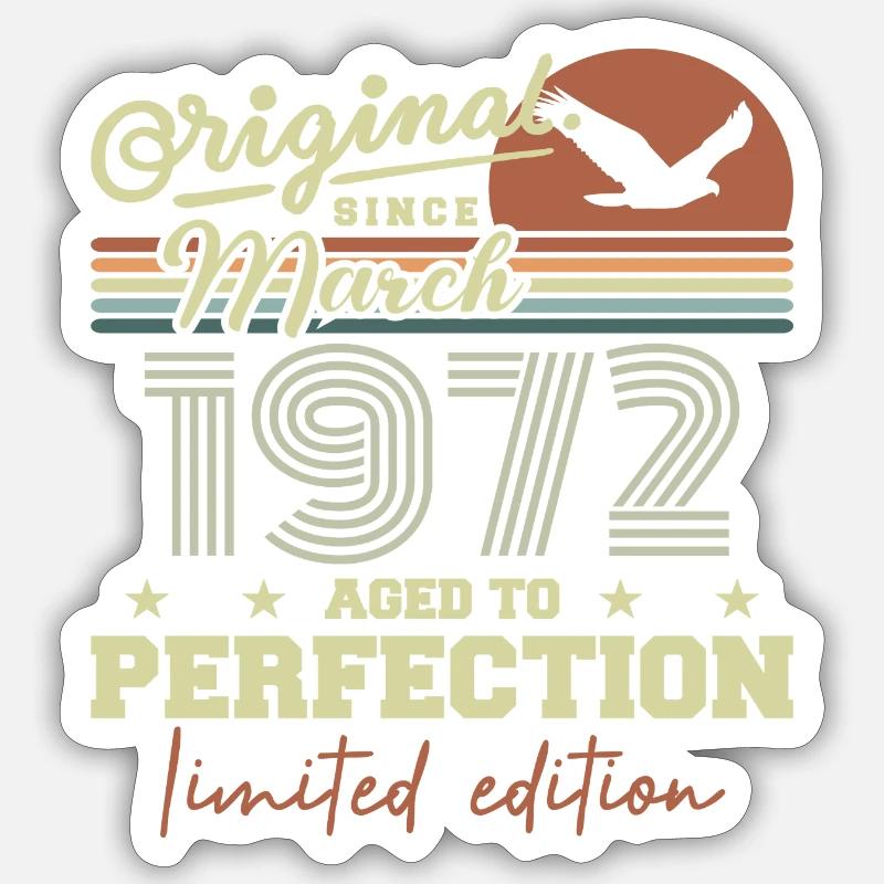 Anniversaire Mars 1972 - Sticker taille S (10 x 10 cm) - blanc mat