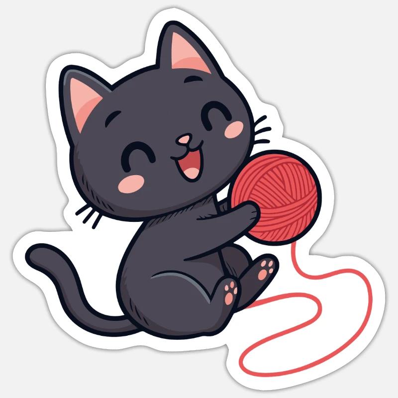 Red wool kitten soft pattern Sticker size S (10 x 10 cm)
