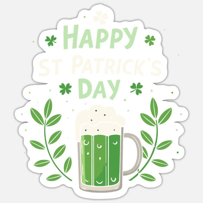 Saint Patrick Bière Verte Joyeuse - Sticker taille S (10 x 10 cm) - blanc mat