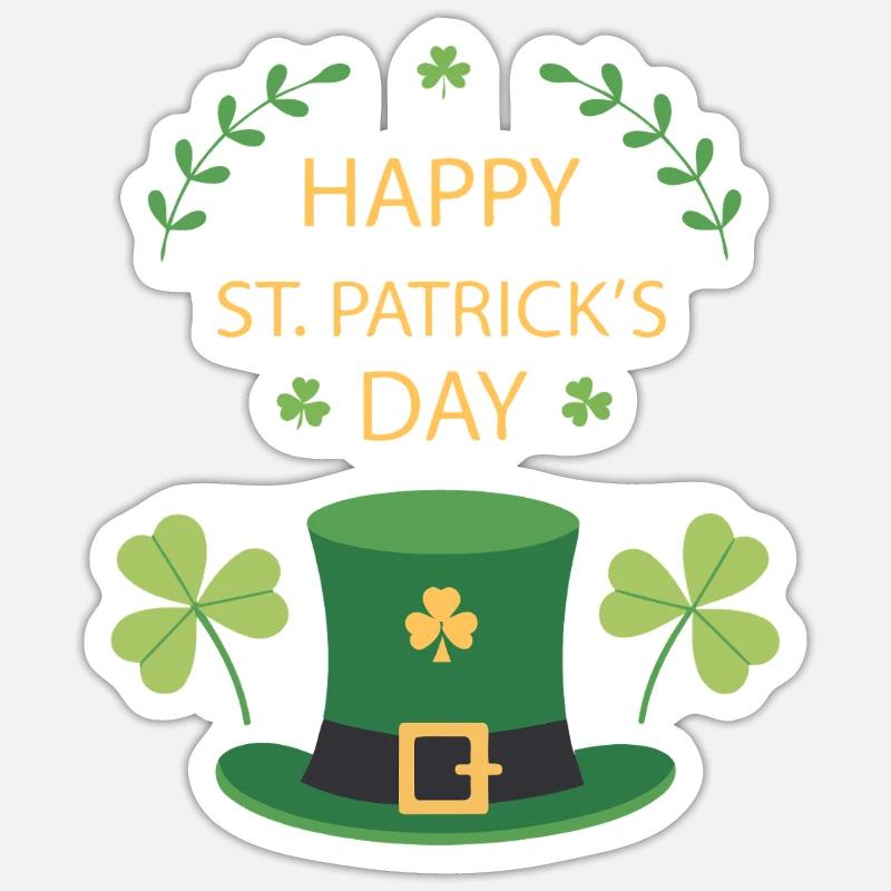 Chapeau Vert Saint Patrick - Sticker taille S (10 x 10 cm) - blanc mat
