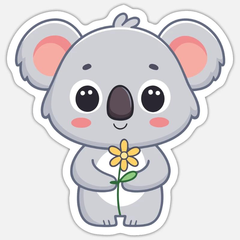 Koala mignon et fleur lumineuse - Sticker taille S (10 x 10 cm) - blanc mat