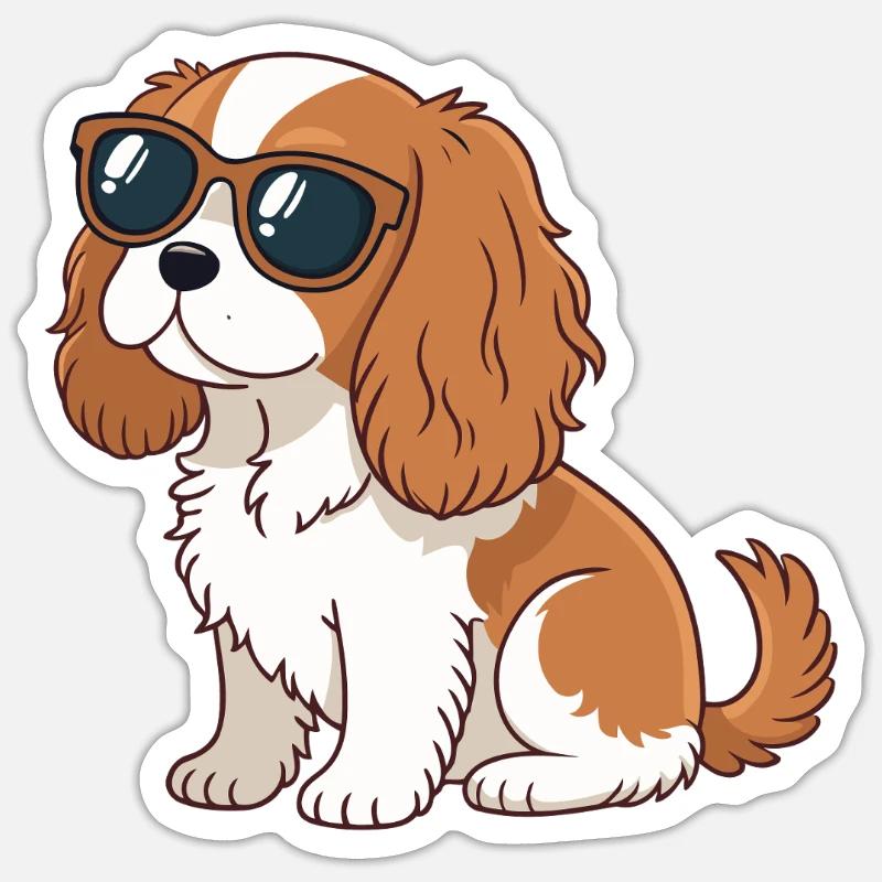 Chien Cavalier lunettes soleil chic - Sticker taille S (10 x 10 cm) - blanc mat