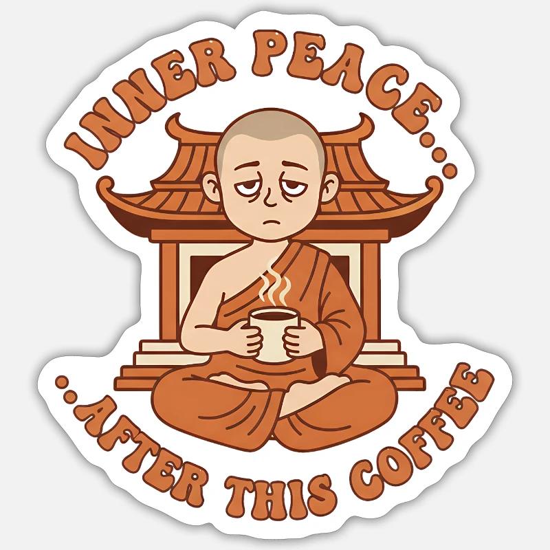 Inner Peace Kaffee Zen-Mönch - Sticker Größe S (10 x 10 cm) - Mattweiß