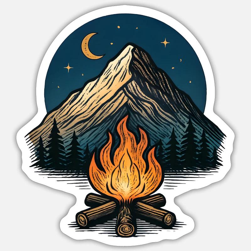 Mountain Moon Campfire Night - Sticker size S (10 x 10 cm) - white matte