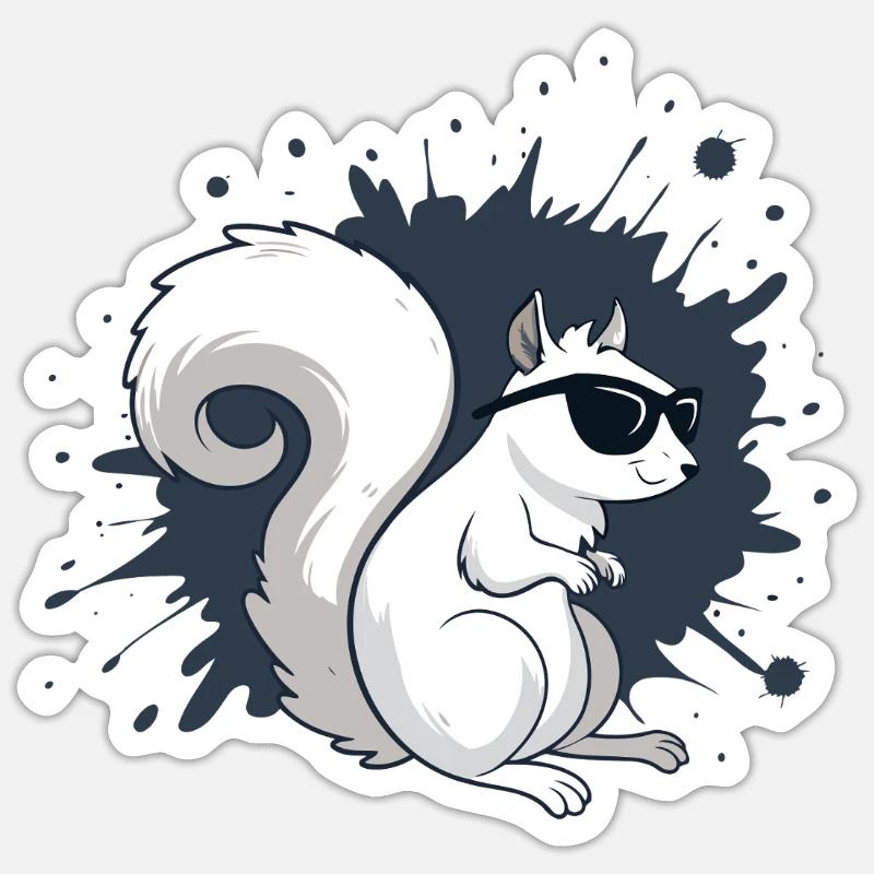 Écureuil blanc chic avec lunettes noires - Sticker taille S (10 x 10 cm) - blanc mat