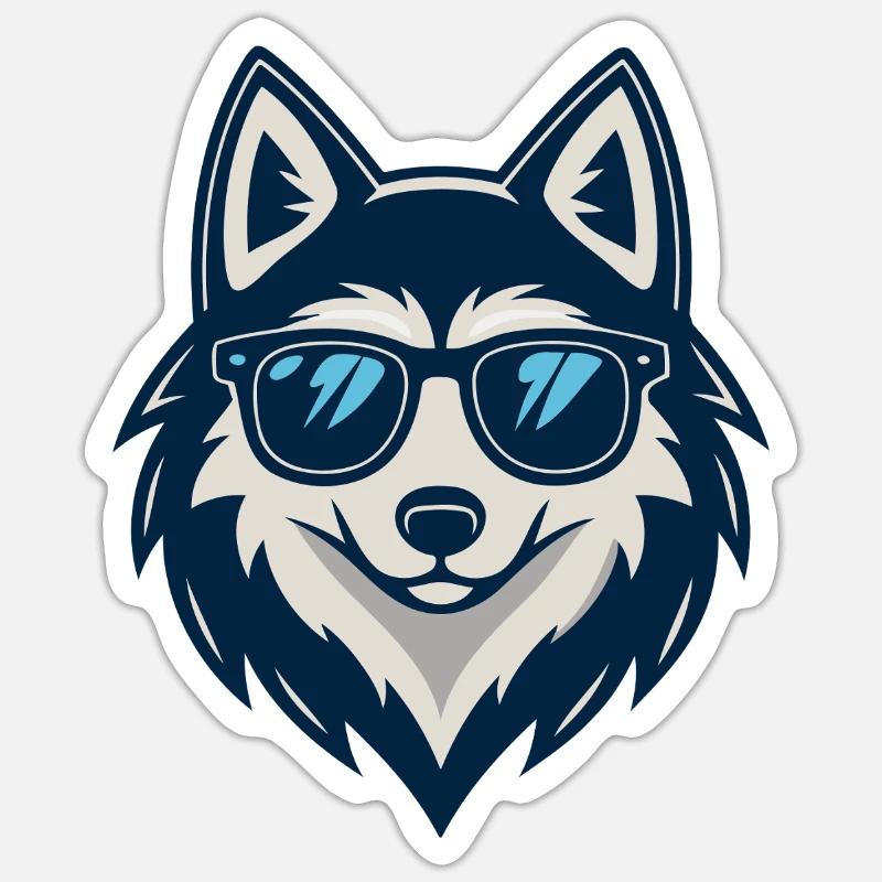 Wolf in der Sonne mit Brille - Sticker Größe S (10 x 10 cm) - Mattweiß