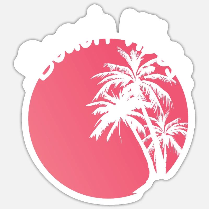 Beach Vibes Palm Sunset Design - Sticker taille S (10 x 10 cm) - blanc mat