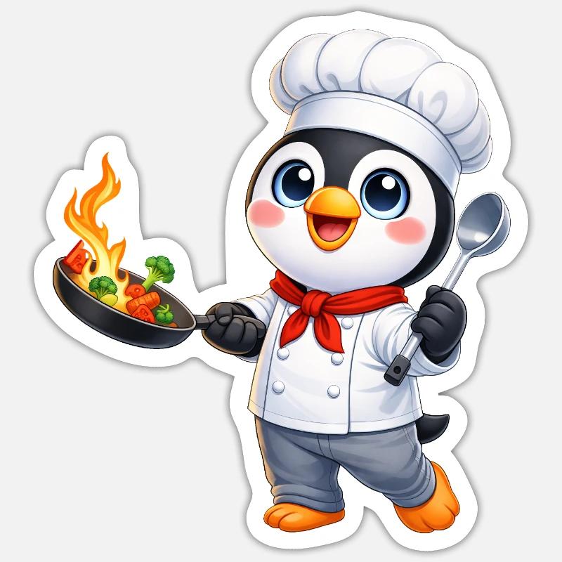 Cuisine animée de dessins animés Chef pingouin mignon Sticker taille S (10 x 10 cm)