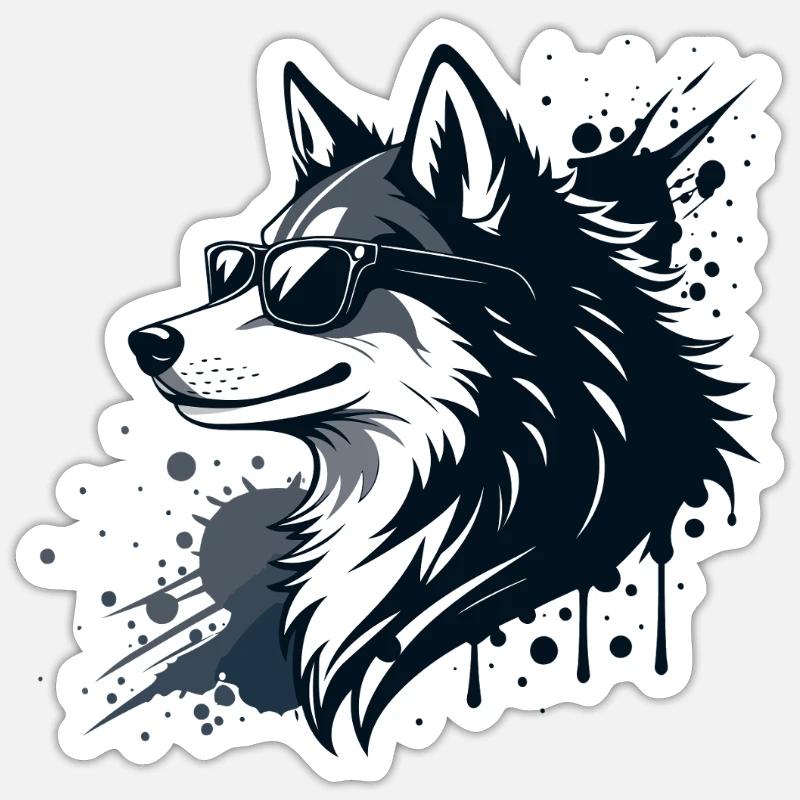 Husky-Chic-Gläser und Spritzer - Sticker Größe S (10 x 10 cm) - Mattweiß