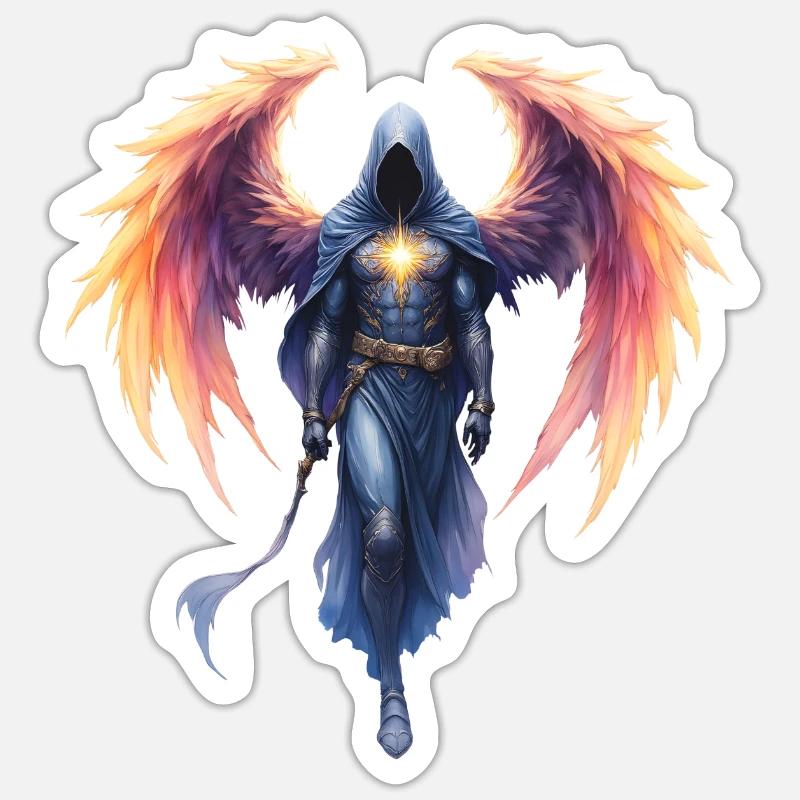 Guerrier Ailé de Feu Bleu - Sticker taille S (10 x 10 cm) - blanc mat