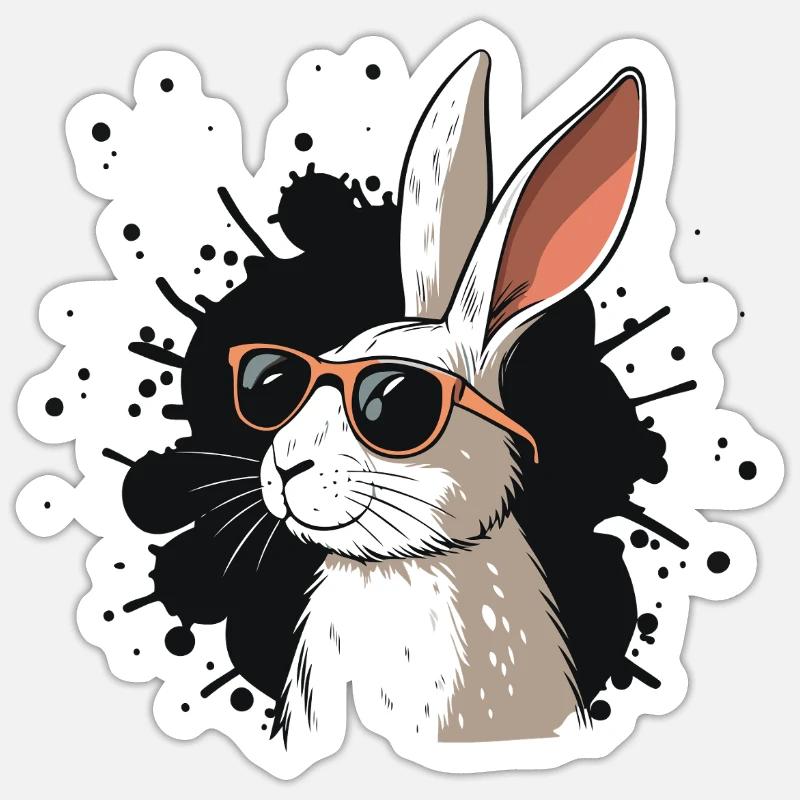 Cool Bunny Glasses on Black - Sticker Größe S (10 x 10 cm) - Mattweiß