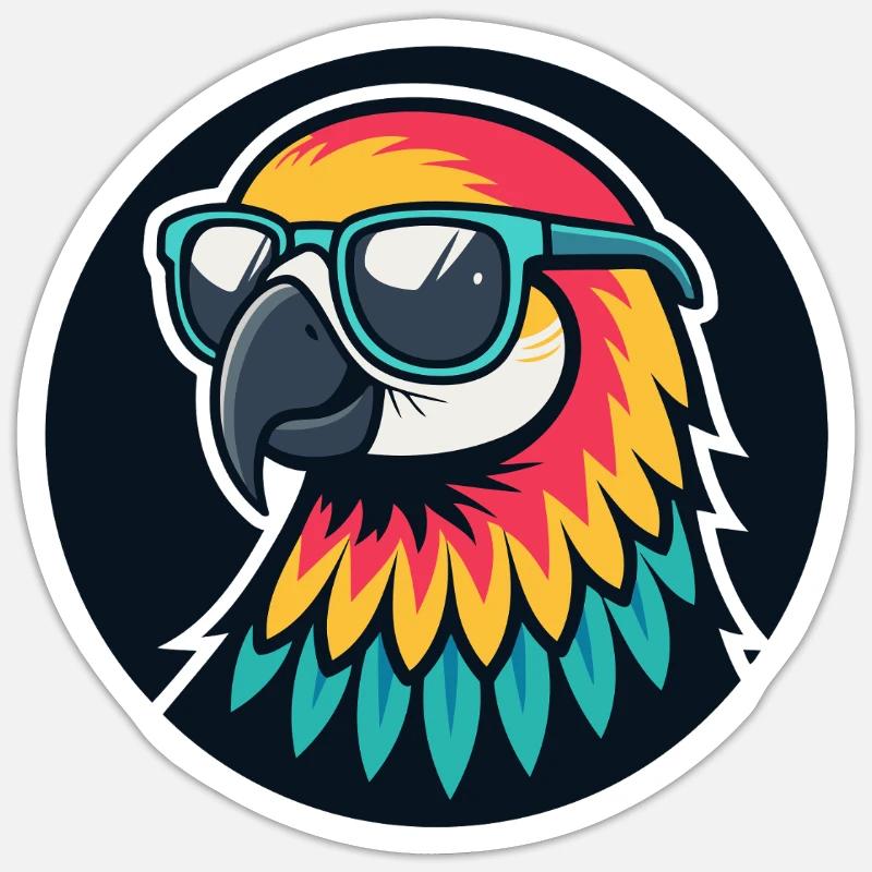 Bunter Papagei mit Sonnenbrille - Sticker Größe S (10 x 10 cm) - Mattweiß