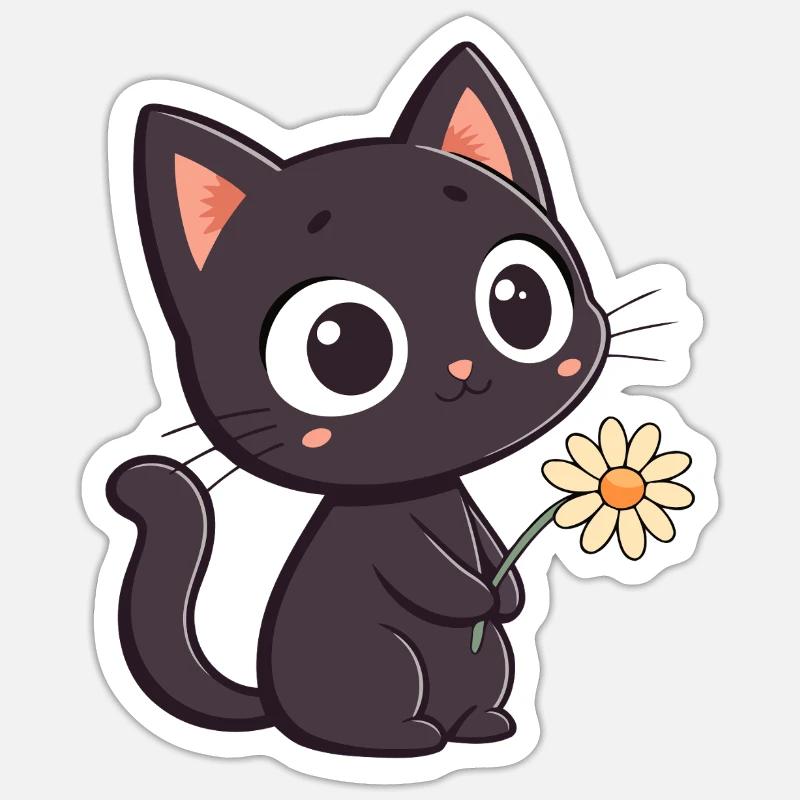 Schwarze Katze und Gänseblümchen - Sticker Größe S (10 x 10 cm) - Mattweiß