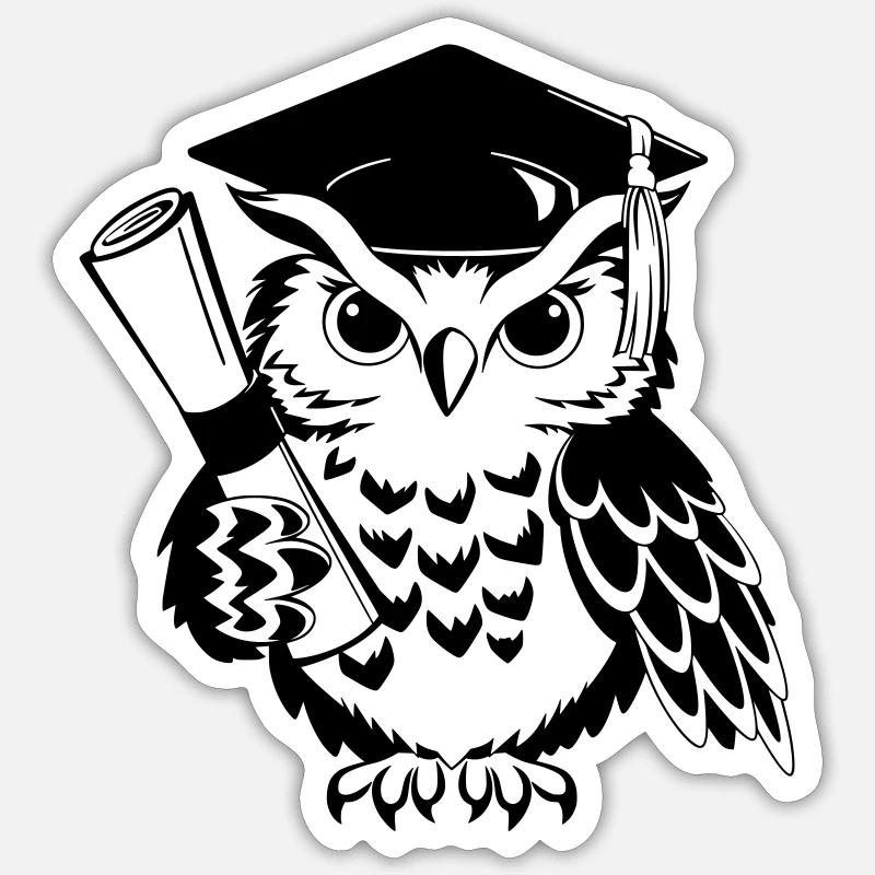 Schlaue Eule mit Doktorhut und Diplom - Sticker Größe S (10 x 10 cm) - Mattweiß