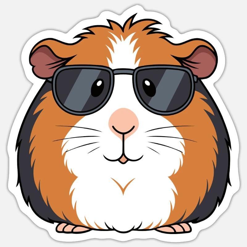 Cochon d'Inde lunettes soleil chic - Sticker taille S (10 x 10 cm) - blanc mat