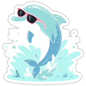 Delfin-Sommer-Pinkbrille - Sticker Größe S (10 x 10 cm) - Mattweiß - Vorne