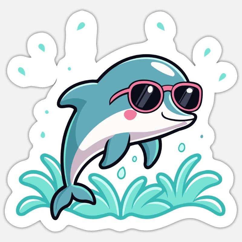 Dolphin surfer chic roseglasses - Sticker size S (10 x 10 cm) - white matte