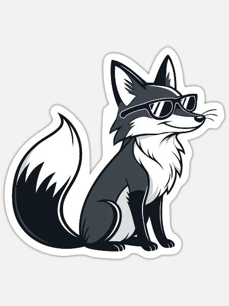 Schwarz-Weiß Cooler Fuchs mit Sonnenbrille - Sticker Größe S (10 x 10 cm) - Mattweiß