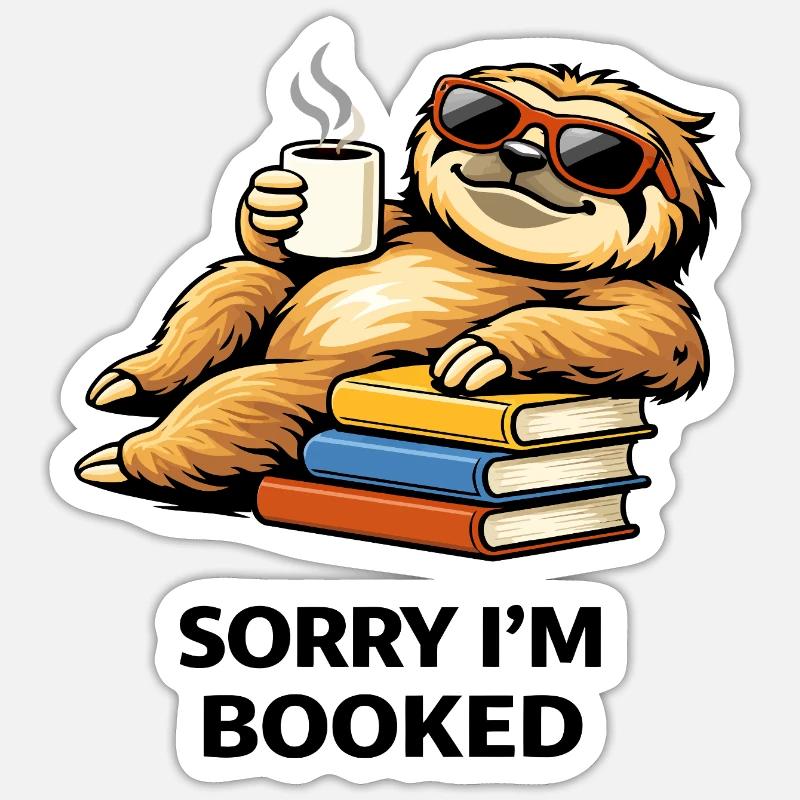 Cozy Sloth Reading Stack - Sticker size S (10 x 10 cm) - white matte