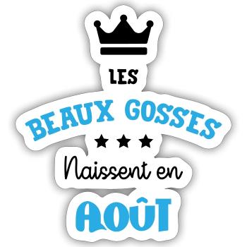 Cadeau naissance bébé garçon Août Beaux Gosses BG - Sticker taille S (10 x 10 cm) - blanc mat - Devant