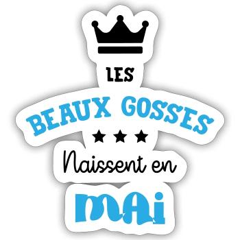 Cadeau naissance bébé garçon Mai Beaux Gosses BG - Sticker taille S (10 x 10 cm) - blanc mat - Devant