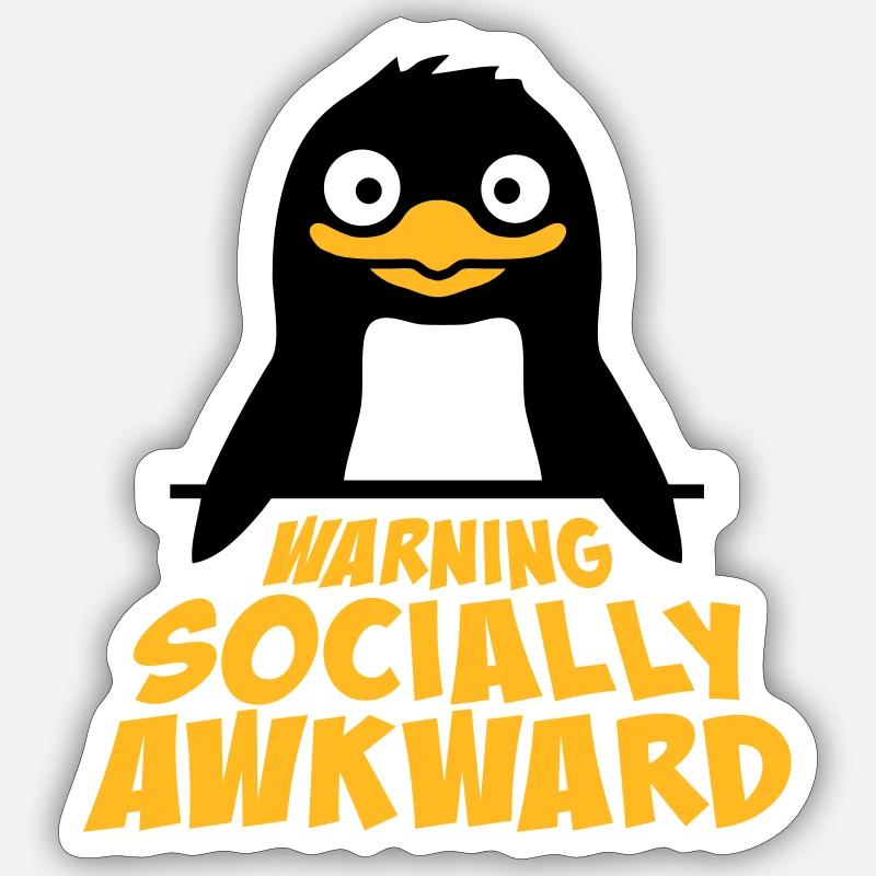 Penguin Warning Socially Awkward Funny Clumsy Sticker size S (10 x 10 cm)