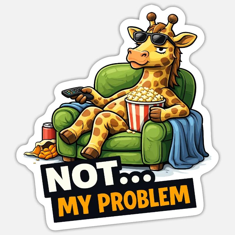 Not My Problem Giraffe Canapé Meme - Sticker taille S (10 x 10 cm) - blanc mat