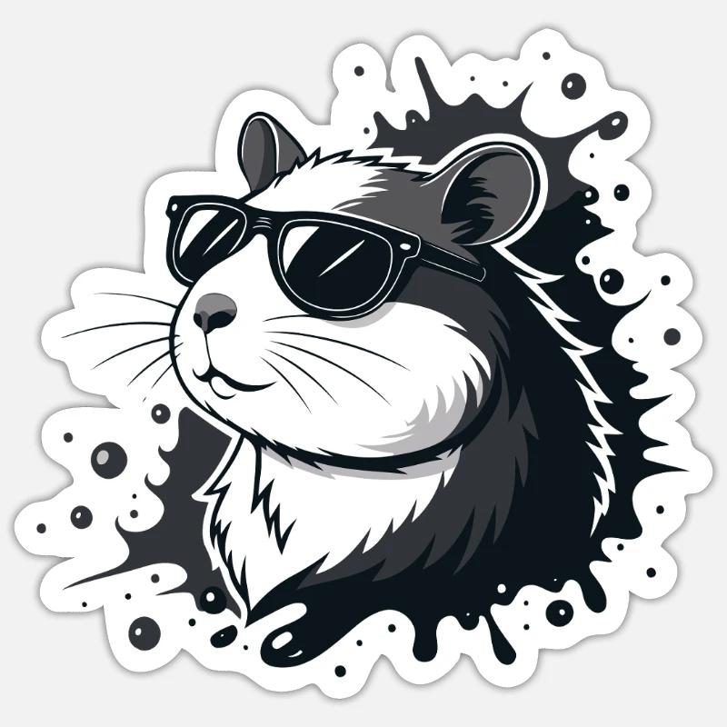 Schicke Hamster-Schwarzbrillen-Spritzer - Sticker Größe S (10 x 10 cm) - Mattweiß