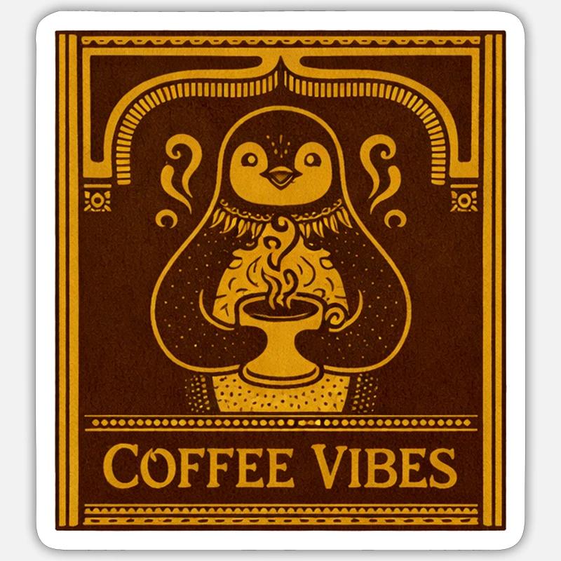 Penguin Coffee Vibes - Sticker Größe S (10 x 10 cm) - Mattweiß