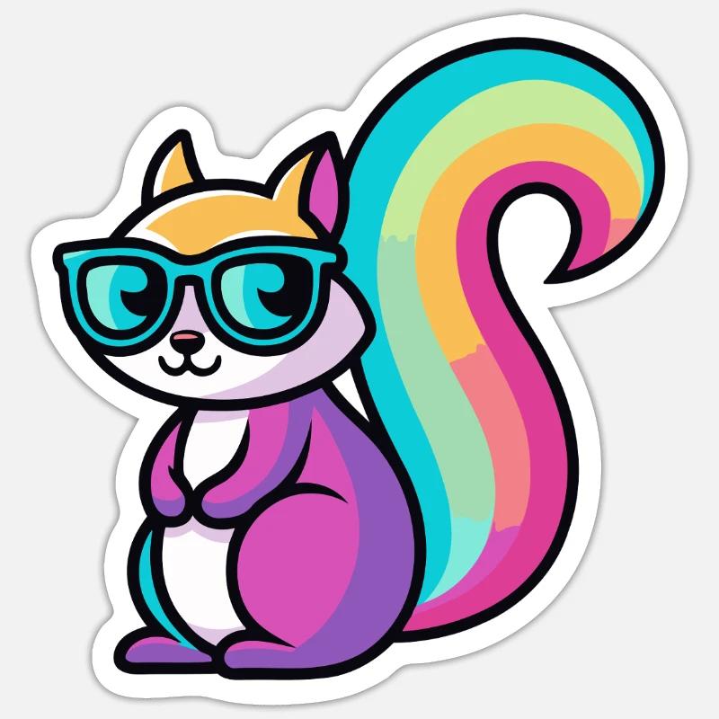 Rainbow Squirrel Glasses - Sticker size S (10 x 10 cm) - white matte