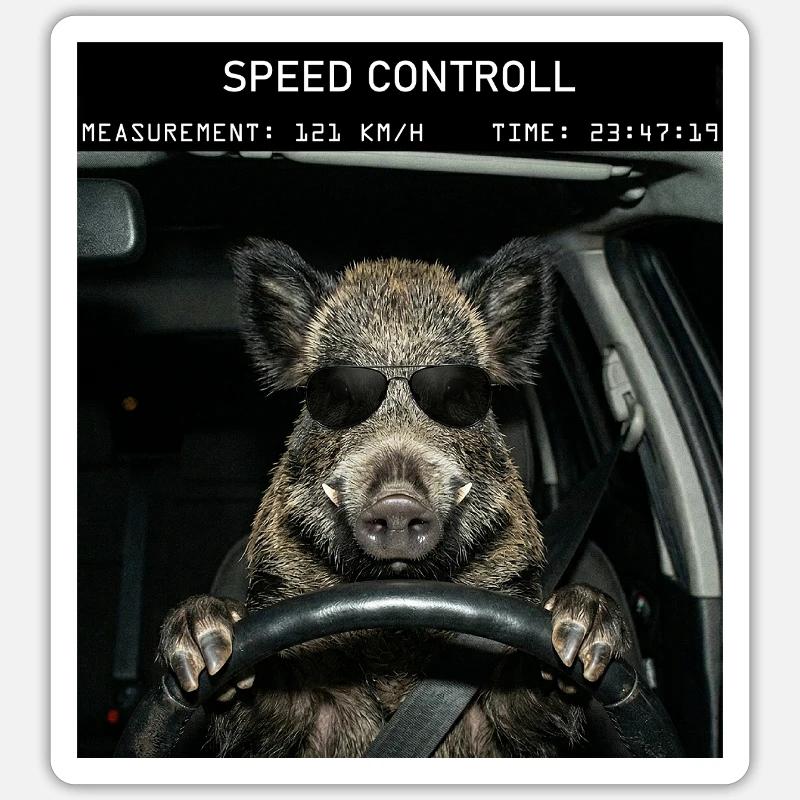 Wild boar speed control - Sticker size S (10 x 10 cm) - white matte